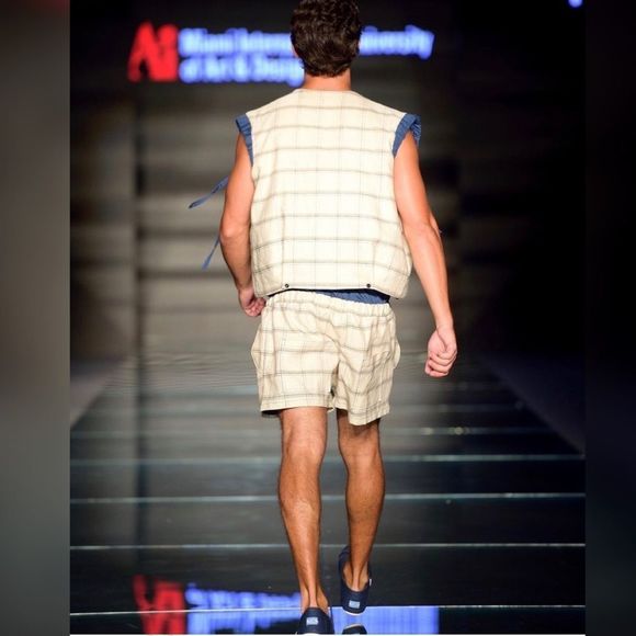 Handmade Mens Swimsuits Bathing Suit Swim Trunk Plaid with Matching Vest L - Picture 2 of 13